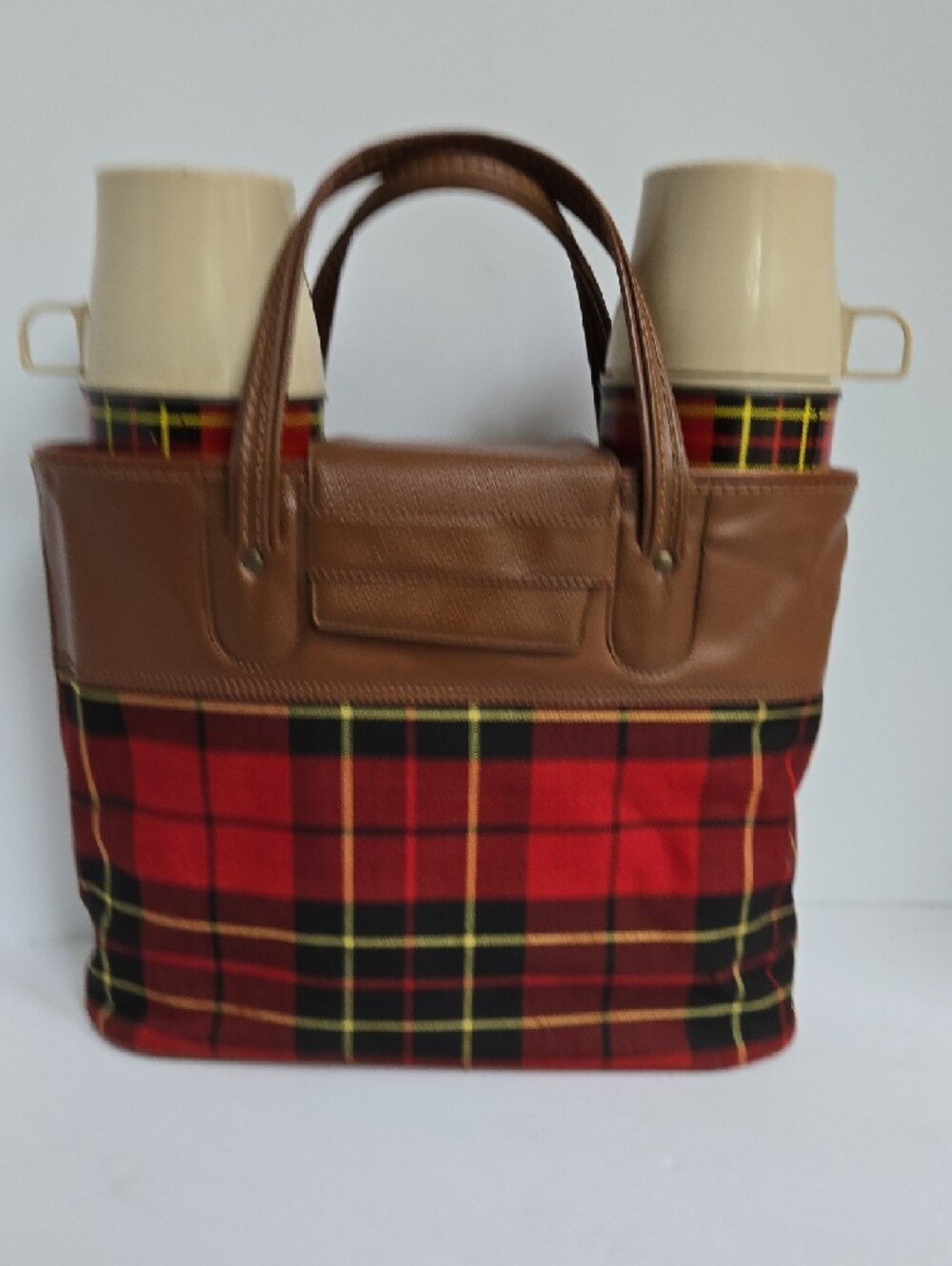 Thermos Brown & Red Plaid Tote Bag with Matching Thermoses & Box - Picture 11 of 13